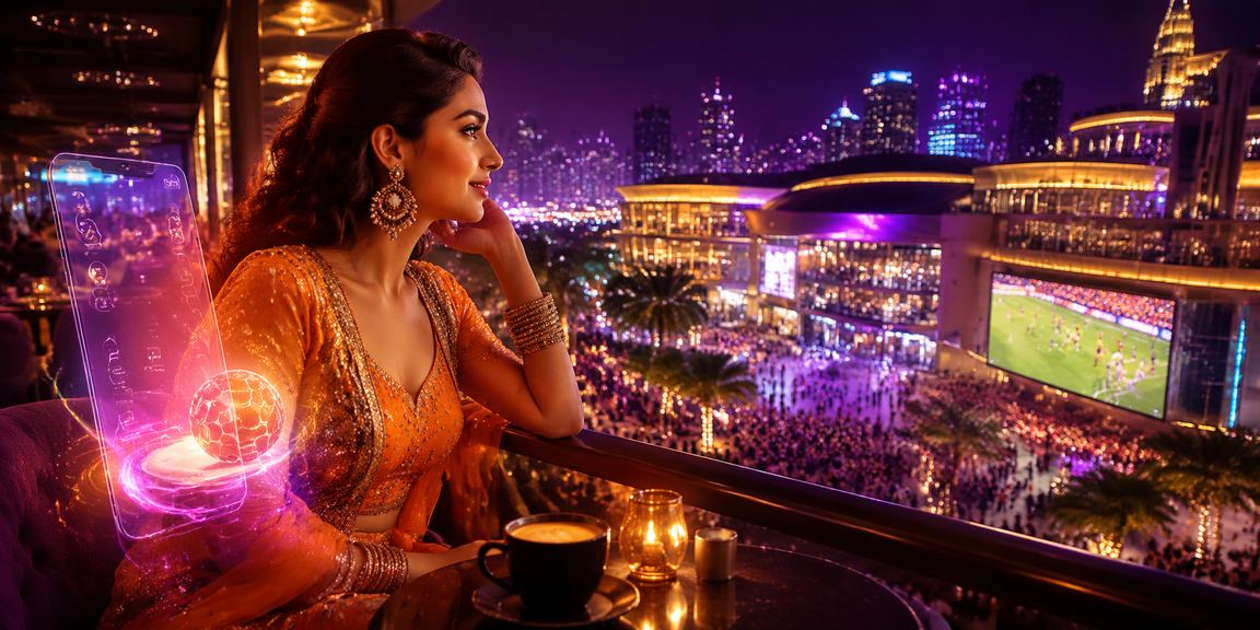Modern Indian casino gaming with mobile app interface in neon lights