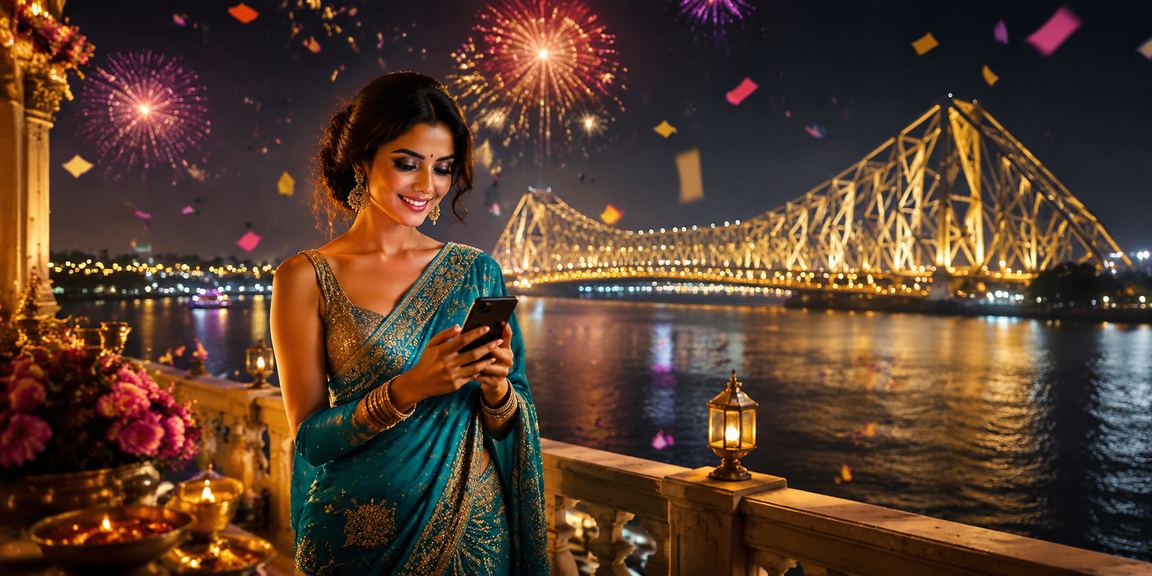 Mobile Indian casino gaming illustration with traditional saree elements